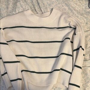 Striped White and Green Women's Sweater